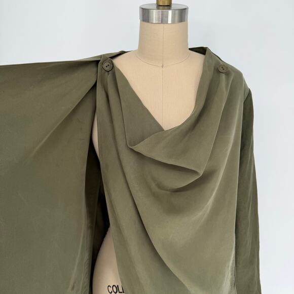 Blank NYC Draped Open Front Jacket Womens Small Olive Green Linen Blend - Picture 12 of 16